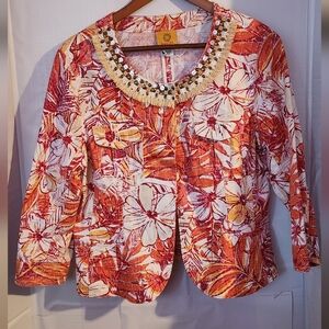 Ruby Rd. Orange and White Patterned Jacket Pre-owed‎ Sz 10